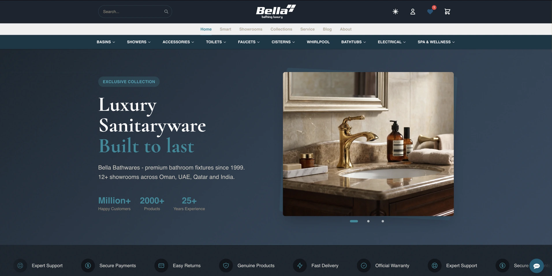 Bella Bathwares website homepage